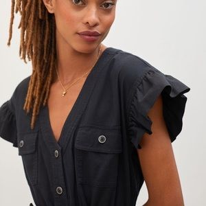 Anthropologie Ruffle Tapered Jumpsuit